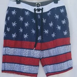 RIP CURL Men's Palm Tree Swim Shorts - Red and Blue 31